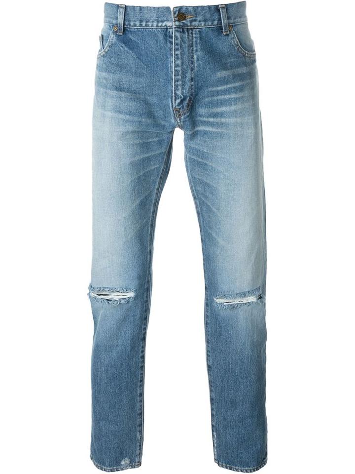 Saint Laurent Distressed Jeans, Men's, Size: 33, Blue, Cotton