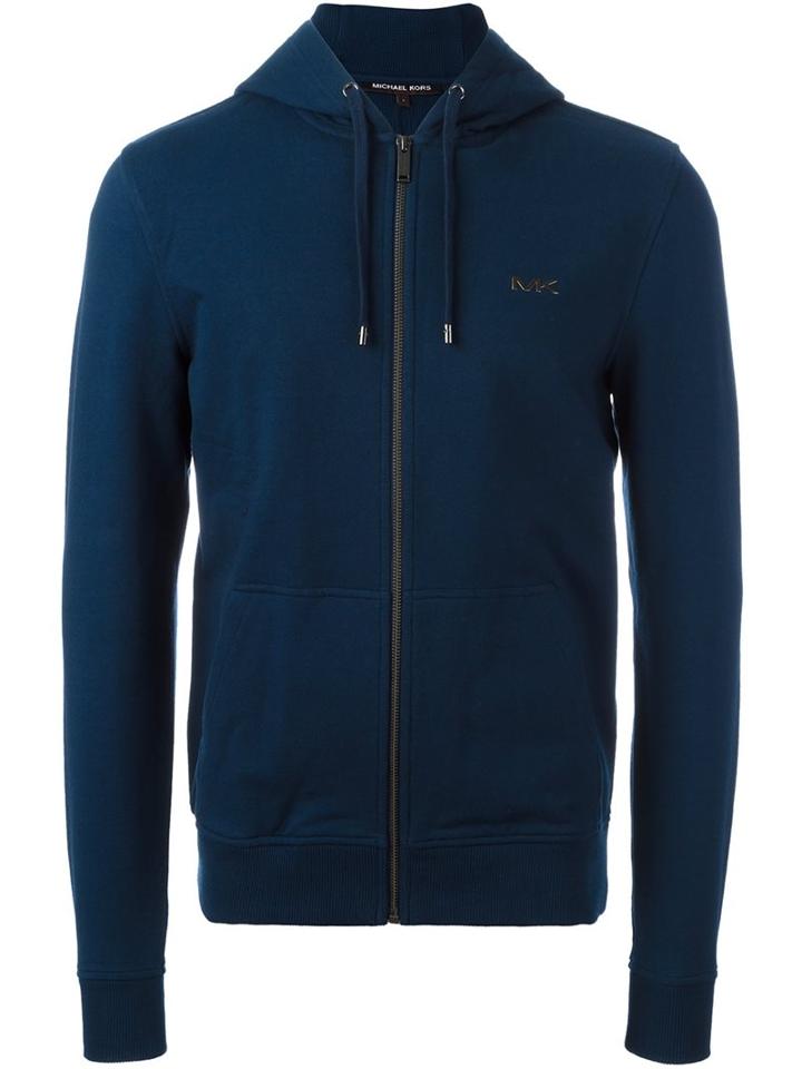 Michael Kors Zipped Hoodie, Men's, Size: Medium, Blue, Cotton/spandex/elastane