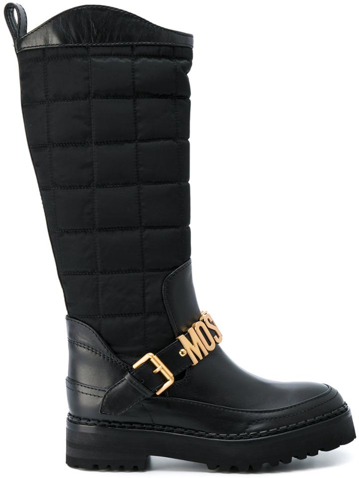 Moschino Logo Buckle Boots - Black