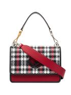 Fendi Red, Black And White Kan I F Woven Leather Shoulder Bag
