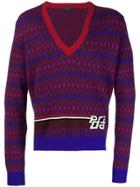 Prada Geometric Intarsia Logo Sweater - Blue