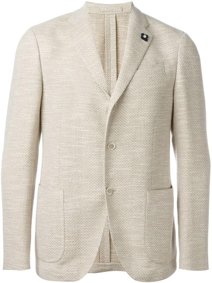 Lardini Three Button Blazer, Men's, Size: 52, Nude/neutrals, Viscose/cupro/cotton/polyamide