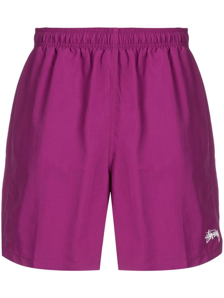 Stussy Logo Patch Swim Trunks - Purple