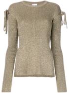 Red Valentino Lace Sleeves Applique Top - Metallic
