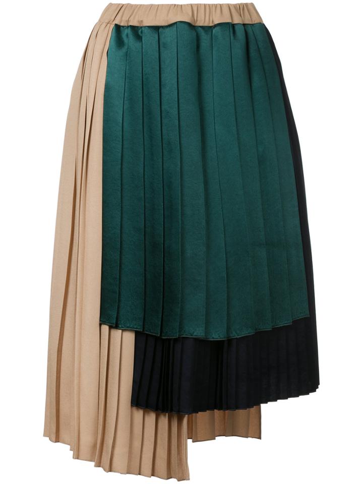 Astraet Asymmetric Stepped Hem Pleated Skirt - Brown