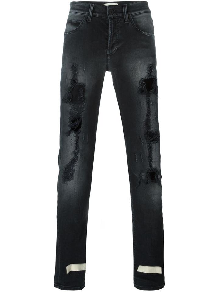 Off-white Distressed Jeans, Men's, Size: 34, Black, Cotton/spandex/elastane