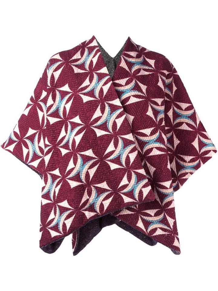 Ermanno Gallamini Geometric Pattern Cropped Poncho, Women's, Red, Wool