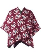 Ermanno Gallamini Geometric Pattern Cropped Poncho, Women's, Red, Wool