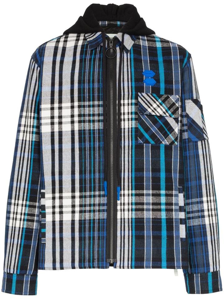 Off-white Check Print Cotton Blend Flannel Shirt - Blue