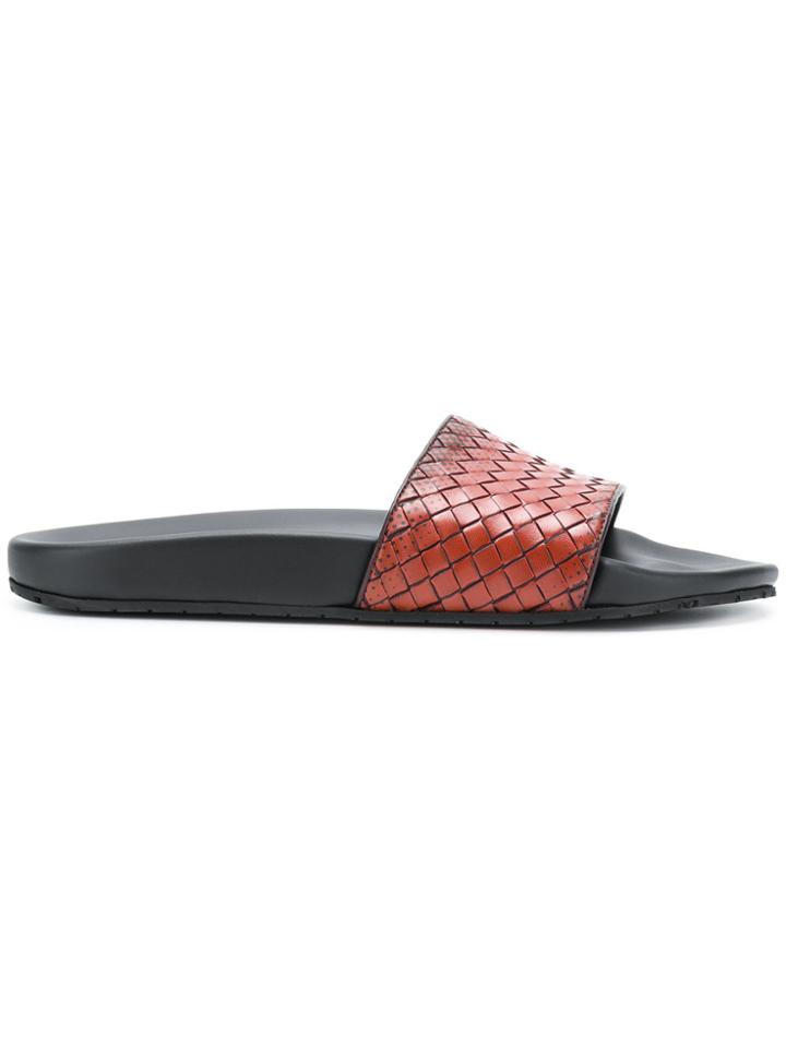 Bottega Veneta Woven Sliders - Brown