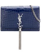 Saint Laurent Crocodile Embossed Kate Chain Wallet - Blue