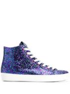 Leather Crown Glitter Hi-top Sneakers - Blue