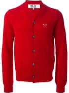 Comme Des Garçons Play Embroidered Heart Cardigan, Men's, Size: Large, Red, Wool