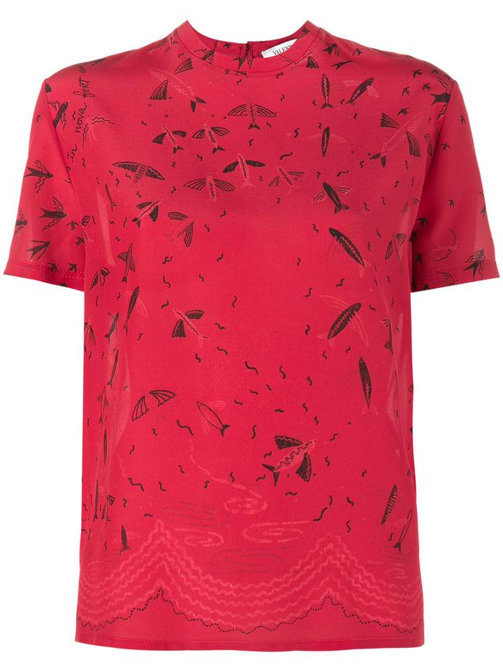 Valentino Swallow Metamorphosis Top, Women's, Size: Large, Red, Silk