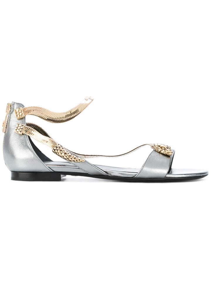 Roberto Cavalli Snake Motif Flat Sandals - Metallic