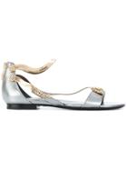 Roberto Cavalli Snake Motif Flat Sandals - Metallic