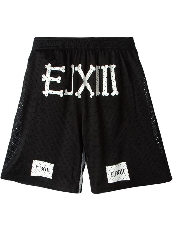 Ejxiii Logo Printed Track Shorts, Men's, Size: Medium, Black, Polyester