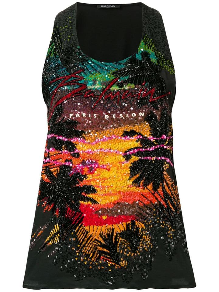Balmain Sequin Embellished Tank Top - Black
