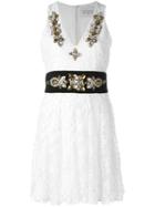 Stefano De Lellis - Embellished V-neck Lace Dress - Women - Polyester - 42, Women's, White, Polyester