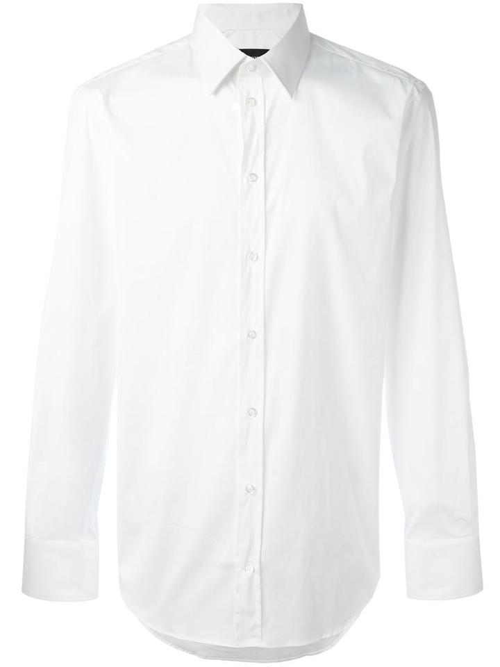 Emporio Armani Classic Plain Shirt, Men's, Size: 40, White, Cotton/polyamide/spandex/elastane