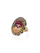 Holly Dyment 18k Yellow Gold Skull Diamond And Ruby Ring -