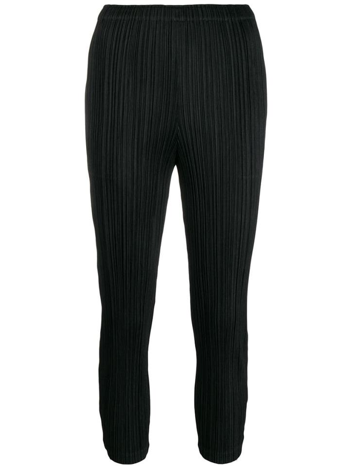 Pleats Please Issey Miyake Pleated Cropped Trousers - Black
