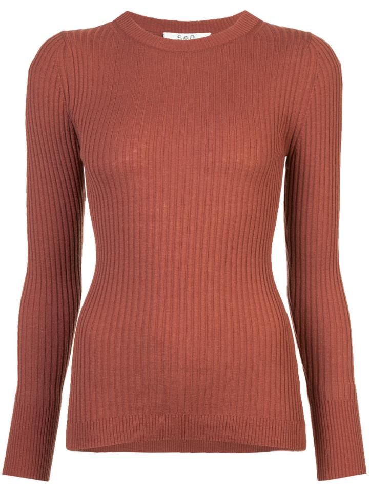 Sea Ribbed Fitted Sweater - Brown
