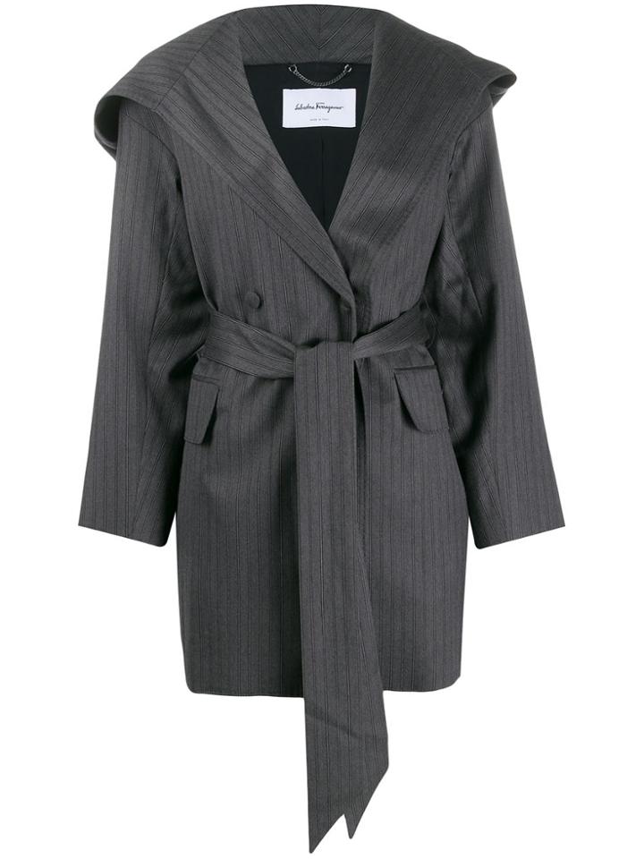 Salvatore Ferragamo Tie Waist Silk Coat - Grey