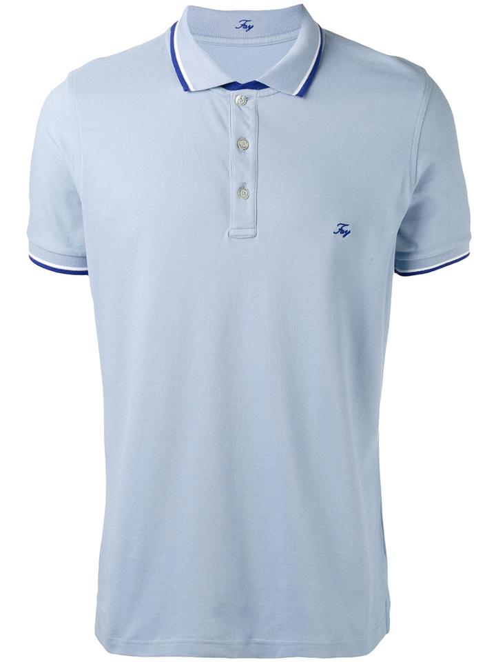 Fay Logo Embroidered Polo Shirt, Men's, Size: Medium, Blue, Cotton/spandex/elastane