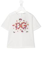 Dolce & Gabbana Kids Floral Embroidered Logo Print T-shirt, Girl's, Size: 6 Yrs, White