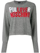 Love Moschino Cropped Logo Knit Sweater - Grey