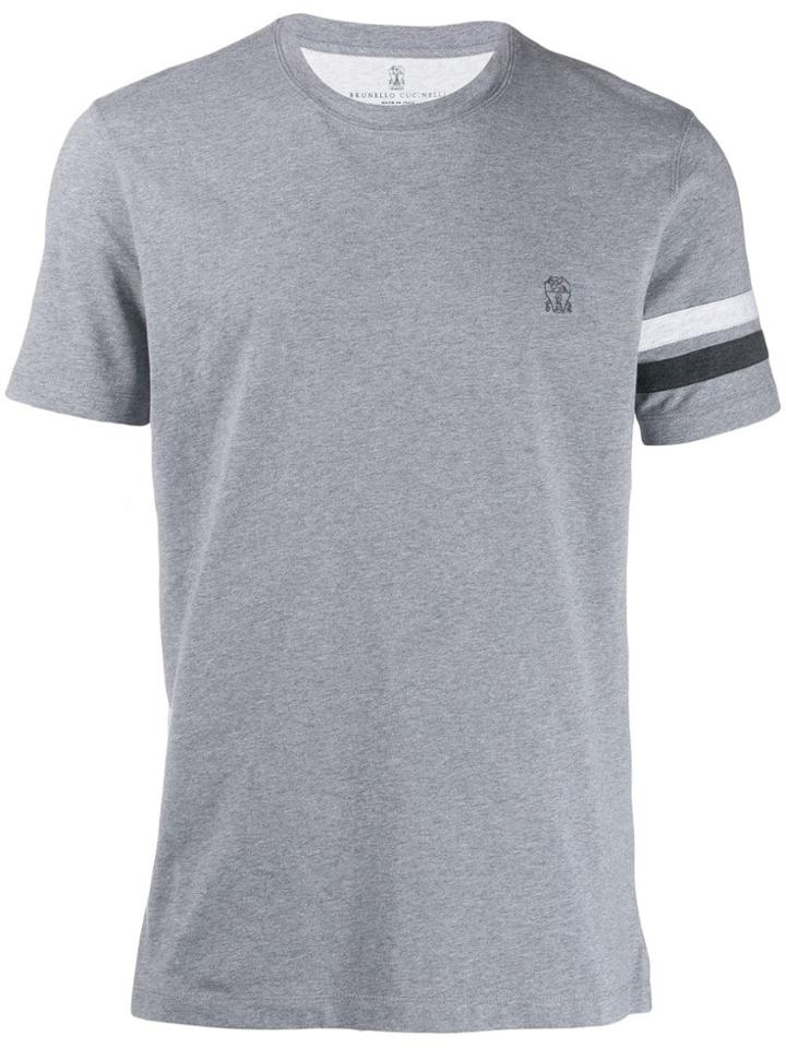 Brunello Cucinelli Logo Embroidered T-shirt - Grey