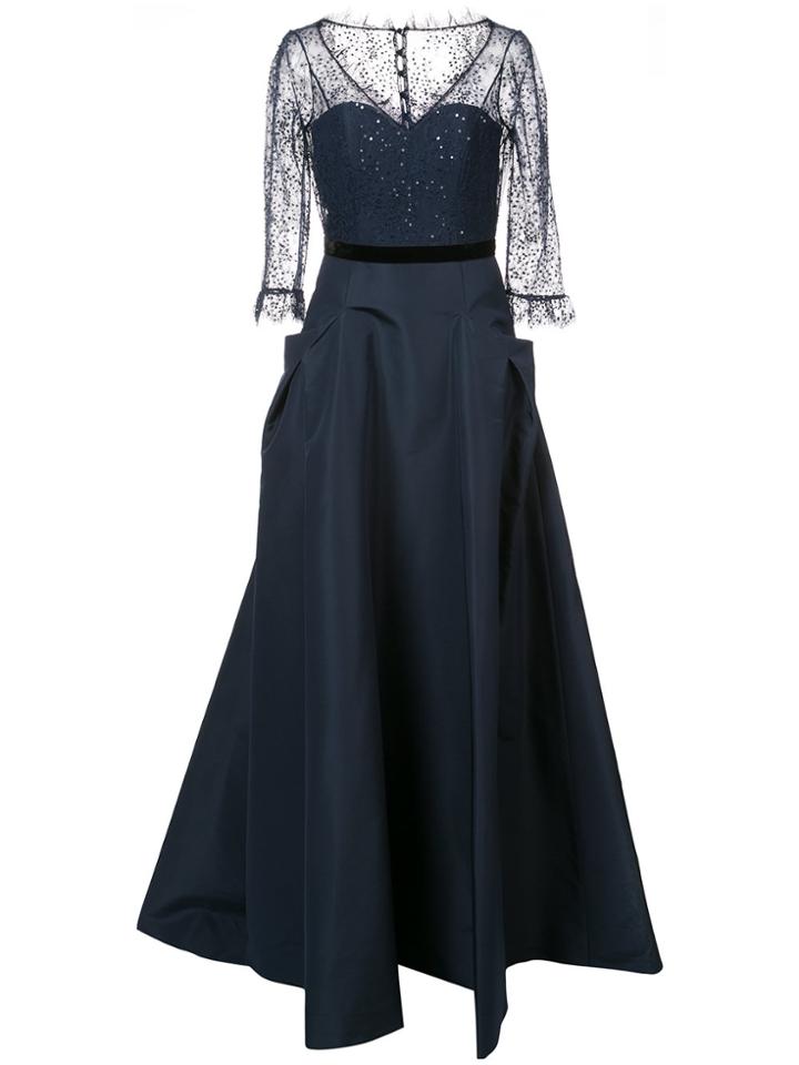 Carolina Herrera Lace Panel Flared Gown - Blue