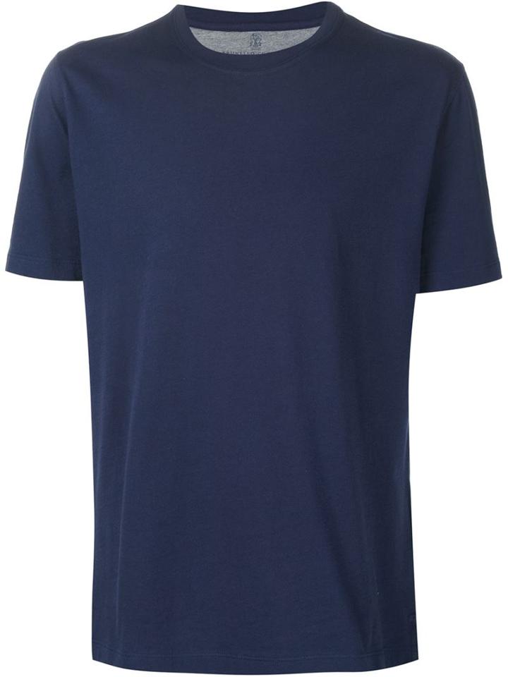 Brunello Cucinelli Crew Neck T-shirt, Men's, Size: 48, Blue, Cotton