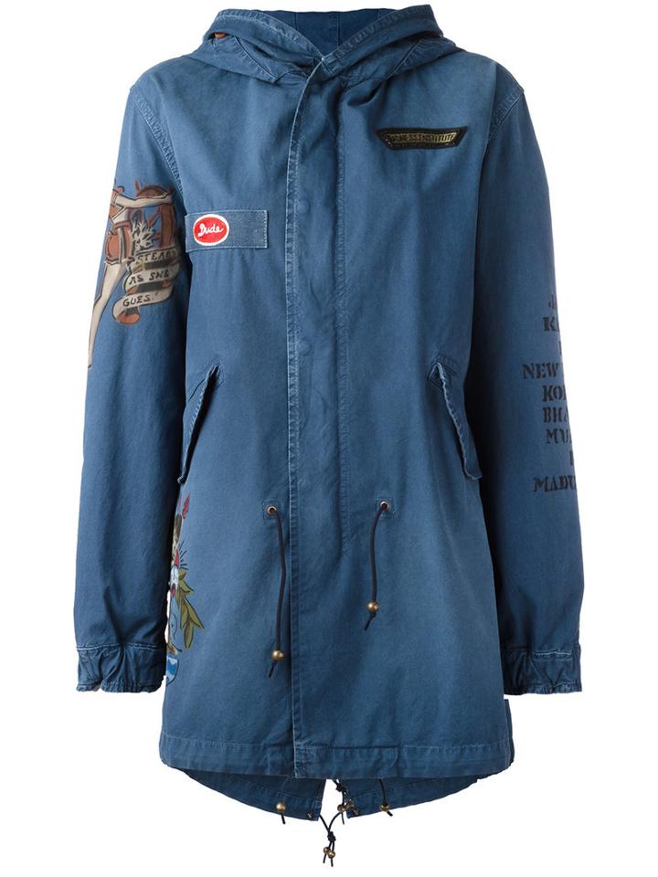 Mr & Mrs Italy - Printed Arms Hooded Jacket - Women - Cotton - S, Blue, Cotton