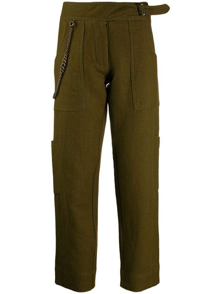 Ermanno Scervino High Waisted Trousers With Chain Detail - Green