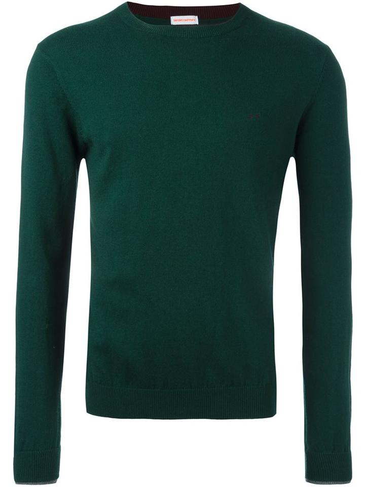 Sun 68 Crew Neck Jumper, Men's, Size: Large, Green, Cotton/cashmere