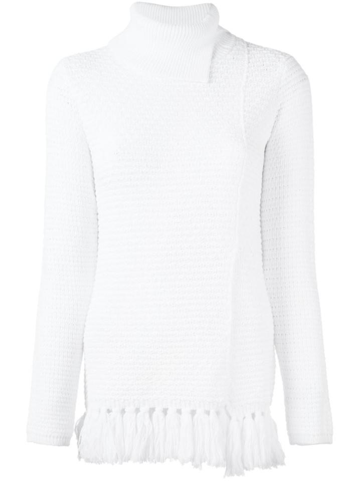Proenza Schouler Tasselled Hem Wrap Jumper, Women's, Size: Small, White, Cotton/nylon/wool