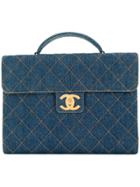 Chanel Vintage Quilted Denim Briefcase Handbag - Blue
