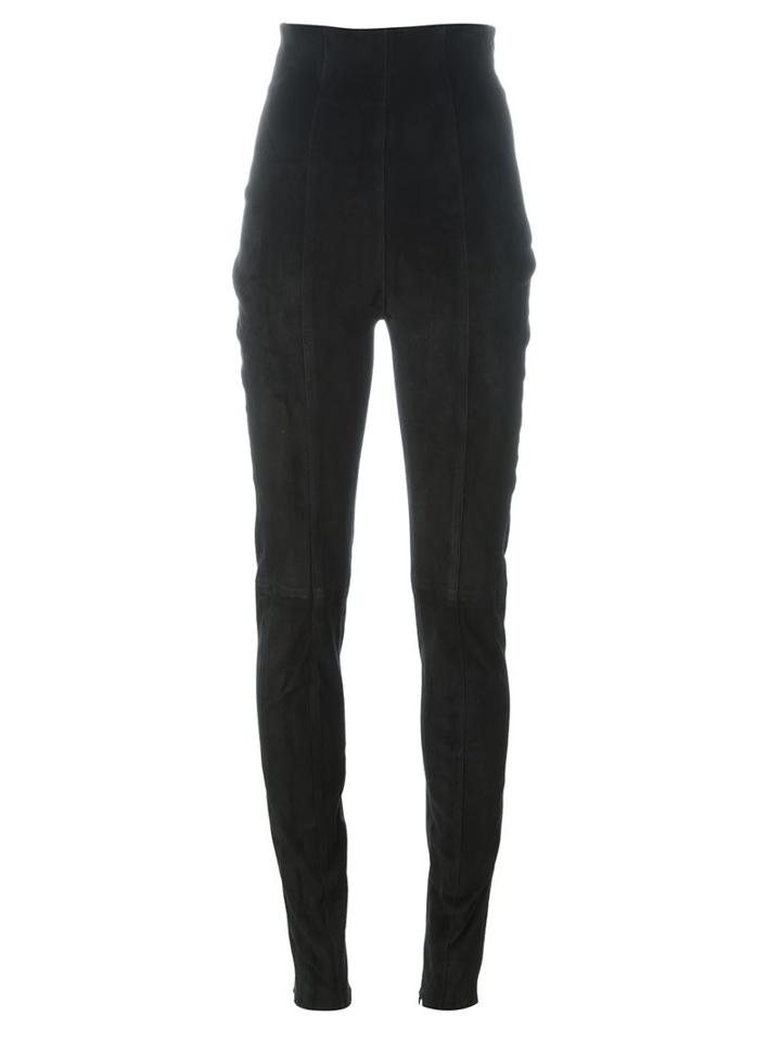 Balmain High Waisted Skinny Trousers, Women's, Size: 38, Black, Cotton/lamb Skin/spandex/elastane