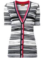 Missoni V-neck Striped Shortsleeved Cardigan, Women's, Size: 38, Black, Nylon/polyester/viscose