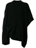 A New Cross Button Neck Poncho - Black