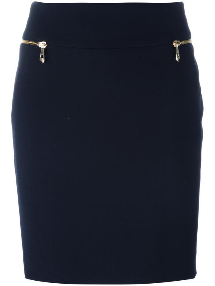Versace Collection Zipped Pockets Pencil Skirt, Women's, Size: 46, Blue, Viscose/polyester/cotton