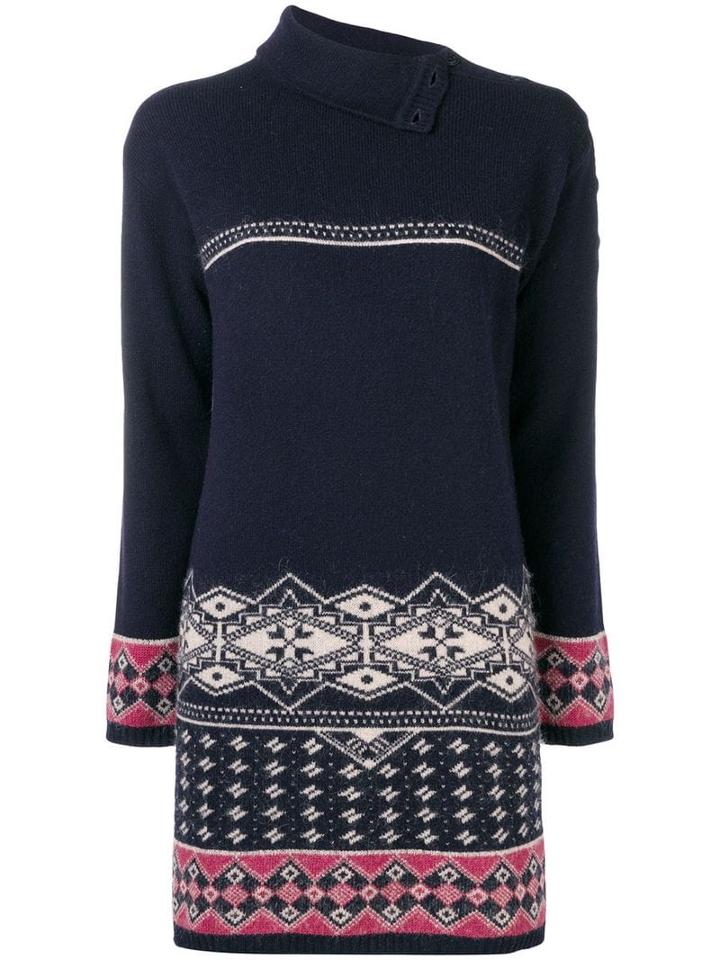 Chanel Pre-owned Intarsia Knitted Dress - Blue