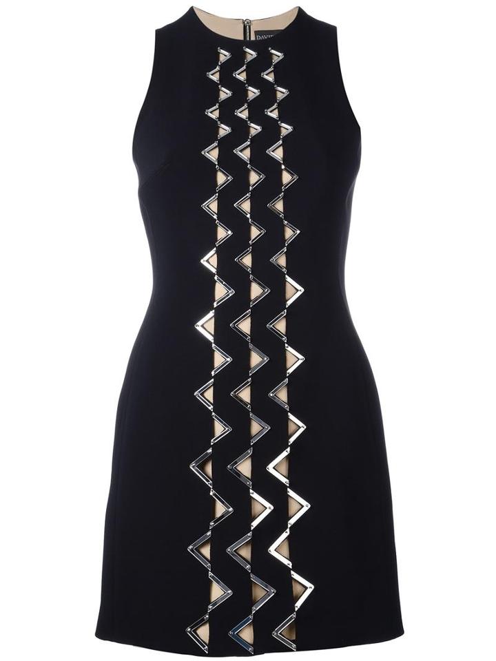 David Koma Geometric Embellishment Fitted Dress, Women's, Size: 8, Black, Acetate/viscose/spandex/elastane/lyocell