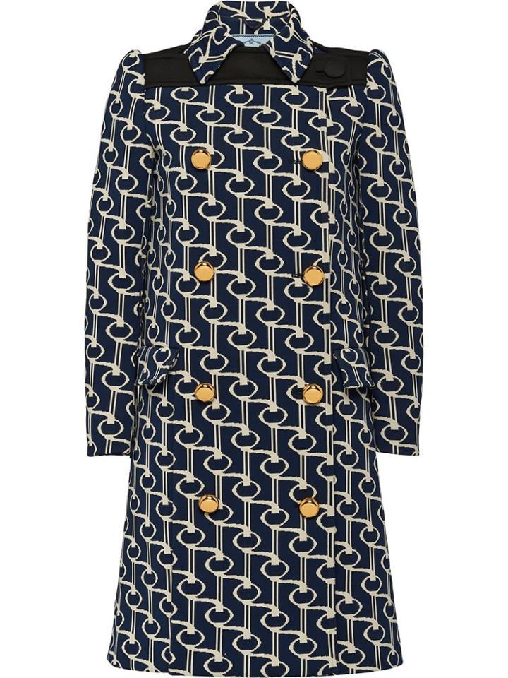 Prada Jacquard Coat With Key Motif - Blue