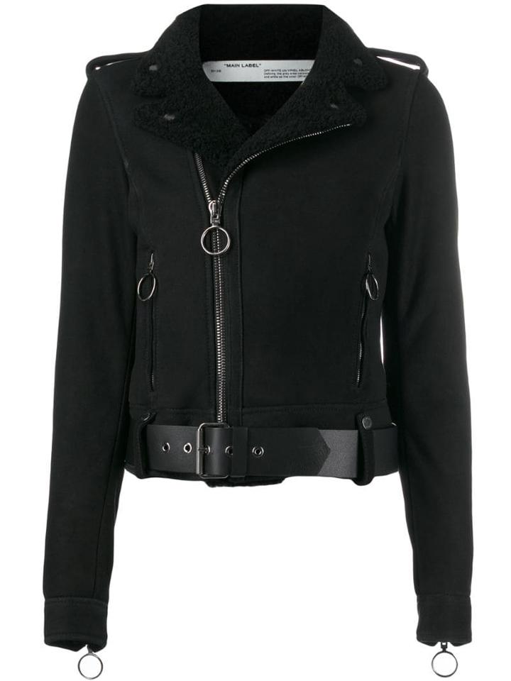 Off-white Shearling-trimmed Suede Jacket - Black