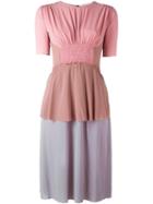 Agnona Colour Block Smocked Dress, Women's, Size: 42, Pink/purple, Cupro/silk/spandex/elastane