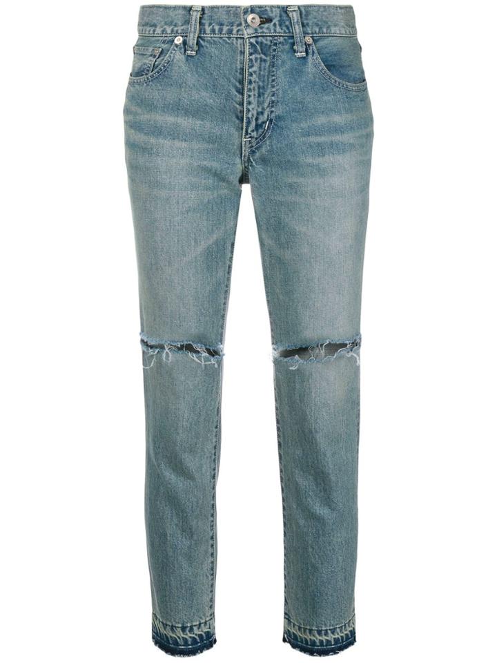 Sacai Distressed Cropped Jeans - Blue