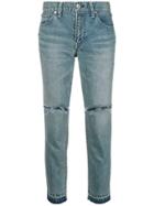 Sacai Distressed Cropped Jeans - Blue